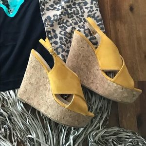 Mustard suede wedges